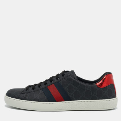 Gucci Black GG Supreme Canvas Ace Low Top Sneakers Size 44