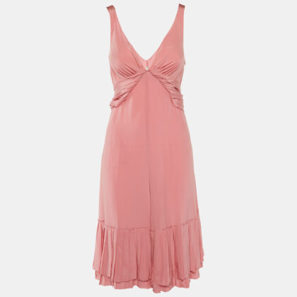 Prada Pink Silk Pleated Midi Dress M