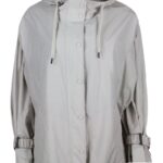 Brunello Cucinelli Water Resistant Outerware Jacket With Hood And Drawstring Hem. Curl On The Sleeve With Precious Jewel