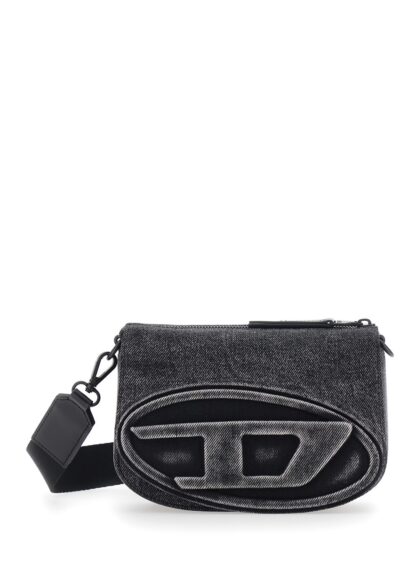 Diesel 1dr Black Crossbody Bag With Oval D Logo On The Front And Adjustable And Removable Shoulder Strap In Cotton Blend Man