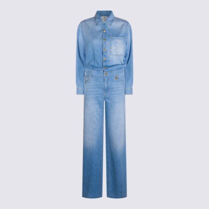 Elisabetta Franchi Light Blue Cotton Jumpsuit