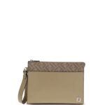 Fendi Leather And Ff Canvas Clutch