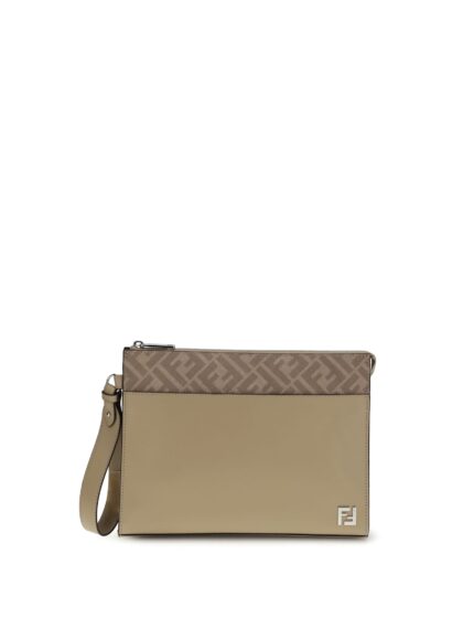 Fendi Leather And Ff Canvas Clutch