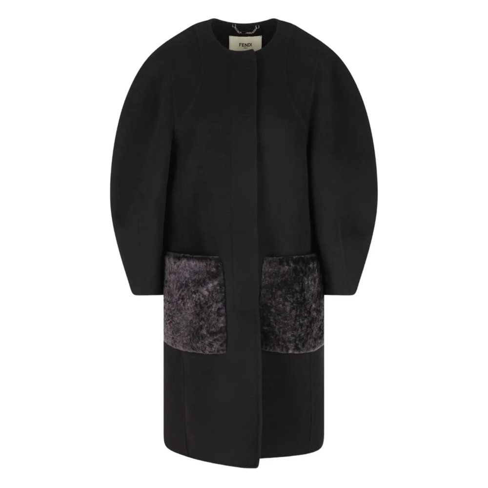 Fendi Puff-sleeve Velvet-pocket Coat