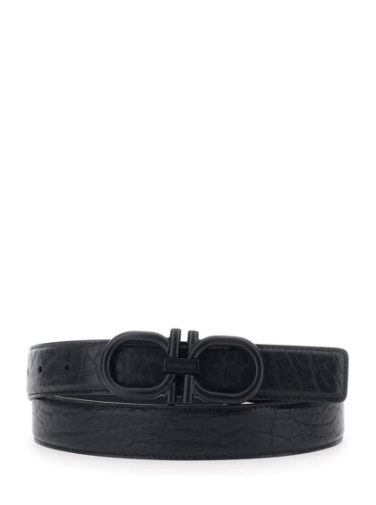 Ferragamo Black Belt With Gancini Buckle Closure In Leather Man