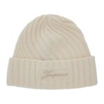 Jacquemus le Bonnet Tourni White Beanie With Turn-up Brim And Logo Lettering On The Front In Wool Man