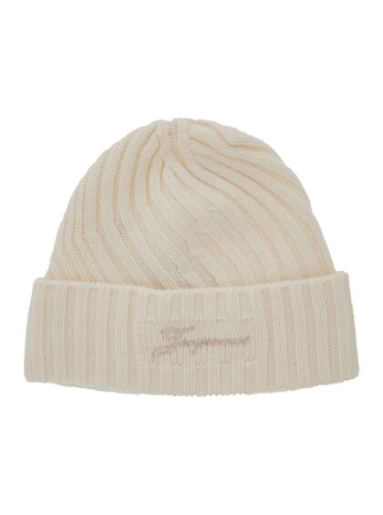 Jacquemus le Bonnet Tourni White Beanie With Turn-up Brim And Logo Lettering On The Front In Wool Man