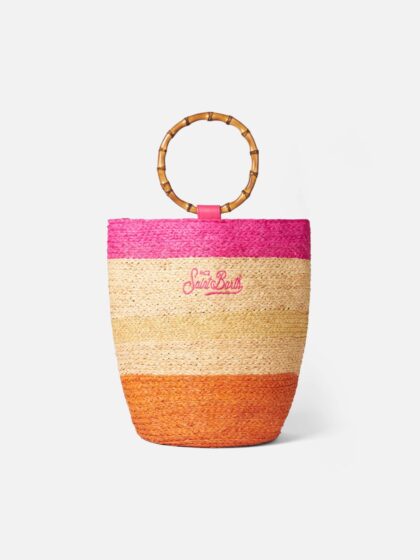 MC2 Saint Barth Raffia Multicolor Bucket Bag With Bamboo Handles