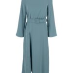 Parosh Blue Long Dresses With Round Neckline And Waistband In Cady Fabric Woman
