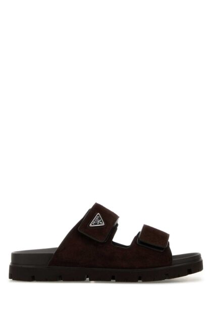 Prada Dark Brown Suede Slippers