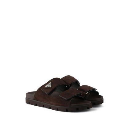 Prada Triangle-logo Suede Sandals
