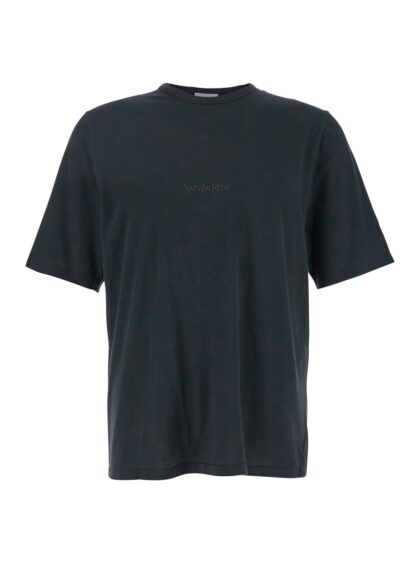 Saint Laurent Dark Grey T-shirt With Logo Lettering On The Front