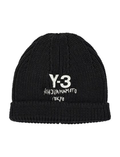 Y-3 Black Merino Wool Beanie With Embroidered Logo