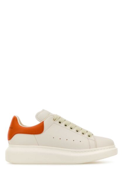 Alexander McQueen White Leather Sneakers With Orange Leather Heel