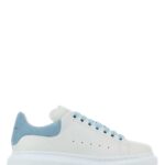 Alexander McQueen White Leather Sneakers With Pastel Light Blue Suede Heel