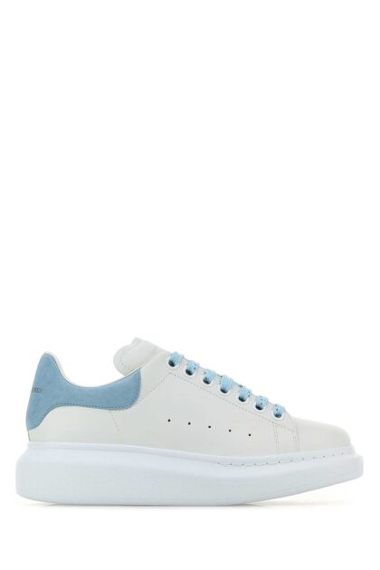 Alexander McQueen White Leather Sneakers With Pastel Light Blue Suede Heel