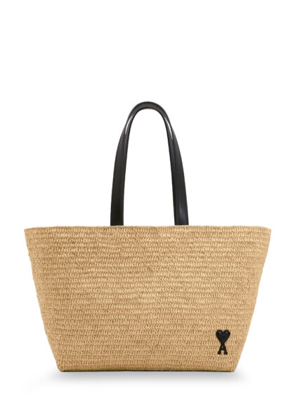 Ami Alexandre Mattiussi Ami De Coeur Raffia Shoulder Bag