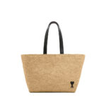 Ami Paris Large Ami De Coeur Raffia Tote Bag