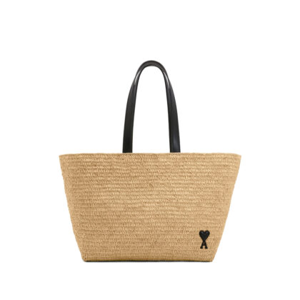Ami Paris Large Ami De Coeur Raffia Tote Bag