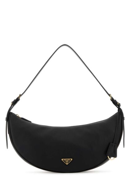 Black Leather Large Prada Demi-lune Crossbody Bag