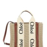 Chloé Beige woody Tote Bag With Logoed Ribbons In Canvas And Leather For Women