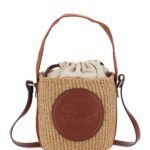 Chloé horse Medal Small Beige Bucket Bag With Shoulder Strap And Logo Patch On The Front In Straw Woman