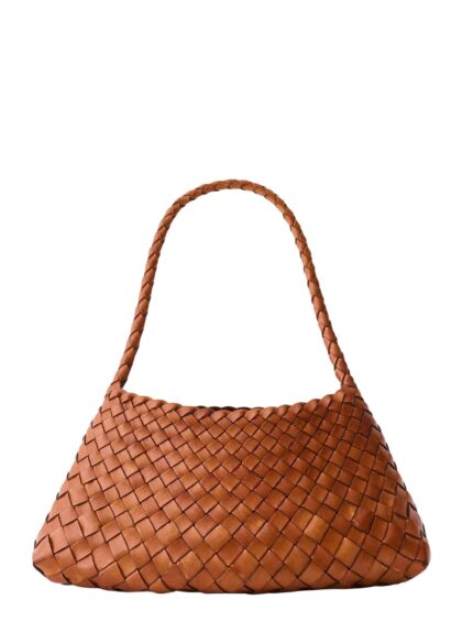 Dragon Diffusion rossana Brown Mini Shoulder Bag With Top Handle And Interwoven Design In Leather Woman