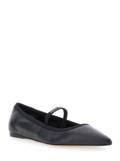 Ferragamo carice Black Ballet Shoes With Ribbon Detail And Logo Lettering On The Front In Leather Woman