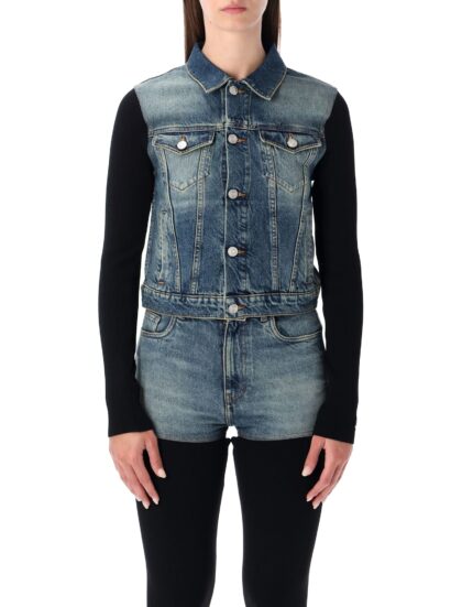Hybrid Rib Knit And Denim Trompe-l Il Jacket Coperni