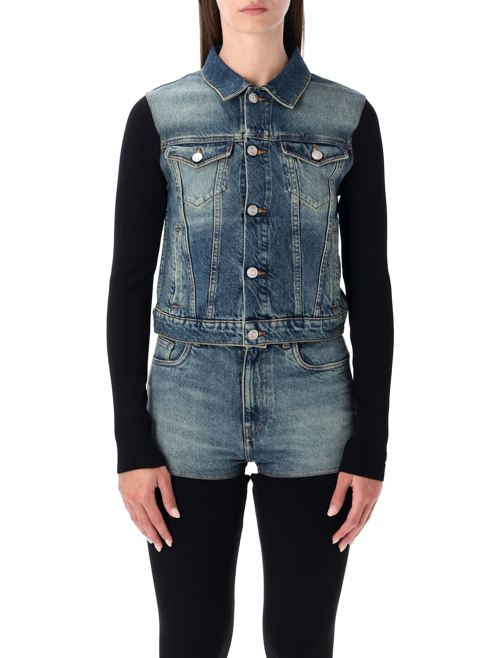 Hybrid Rib Knit And Denim Trompe-l Il Jacket Coperni