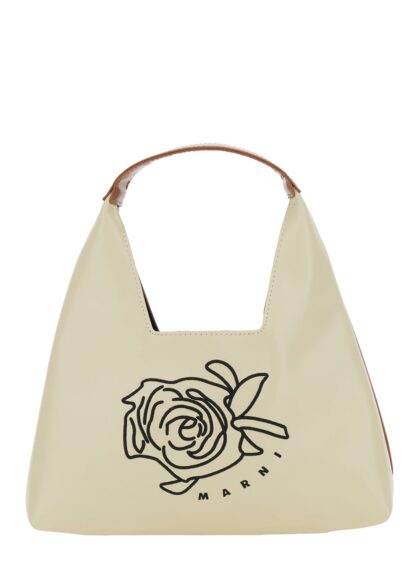 Marni Beige Ecoleather Crossbody Bag With Top Handle And Maxi Logo For Girls