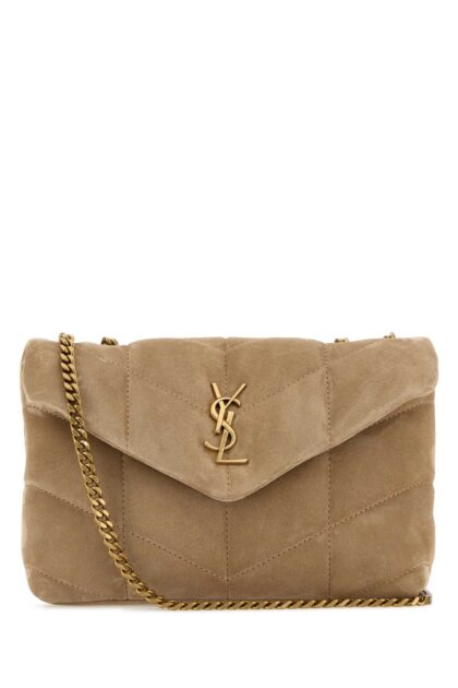 Saint Laurent Beige Suede Puffer Toy Crossbody Bag