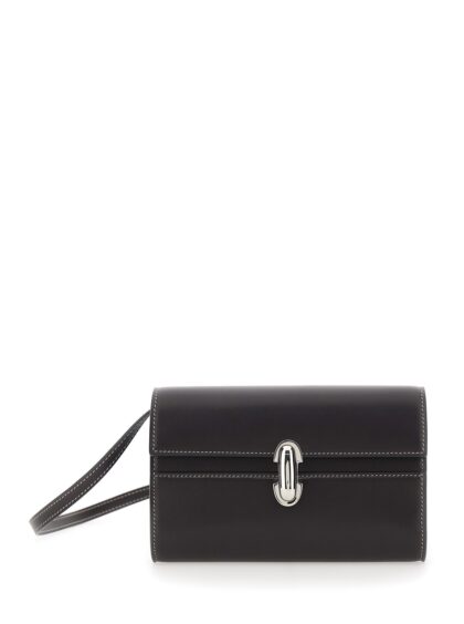 Savette symmetry Black Mini Crossbody Bag With Front Plaque Closure In Grained Leather Woman