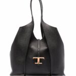 Tod's Tote Bag With T Timeless Pendant In Black Leather For Women