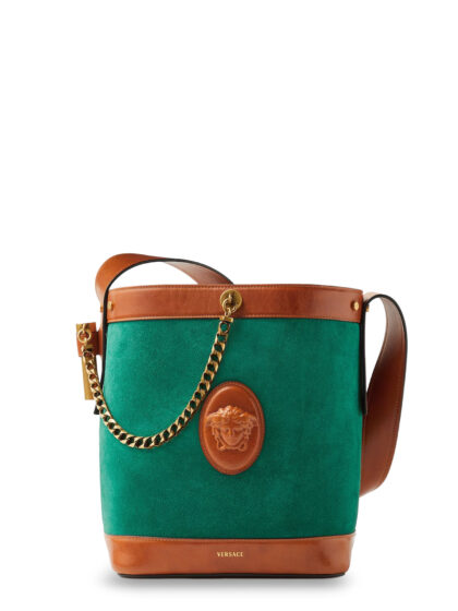 Versace Pivot Suede Bucket Bag