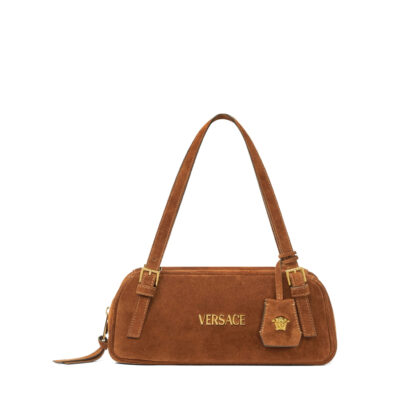 Versace Tag Suede Shoulder Bag