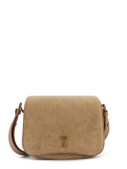 Ami Alexandre Mattiussi Suede Shoulder Bag With Metal Logo On The Front