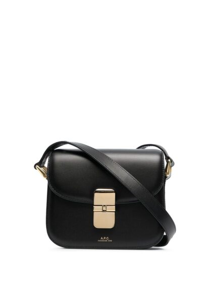 A. P.C. Grace Black Mini Crossbody Bag with Adjustable Strap and Logo Lettering Imprinted on the Front in Leather for Women Cow - Women