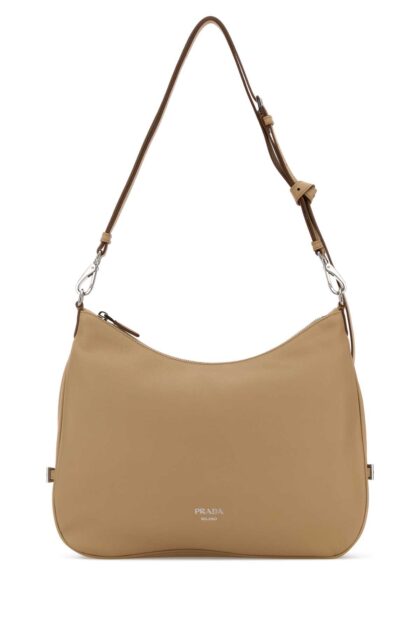 Beige Leather Large Prada Fold Shopping Bag Sabbia Borse A Mano - Women