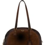 Brown Suede Medium Prada Bowling Shoulder Bag Cacao Vitello Borse A Mano - Women