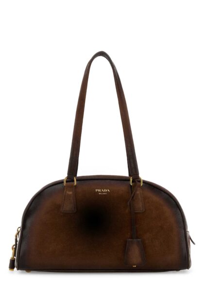 Brown Suede Medium Prada Bowling Shoulder Bag Cacao Vitello Borse A Mano - Women