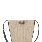 Brunello Cucinelli Beige Shoulder Bag With Plate On The Front In Raffia For Women