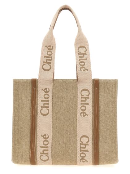 Chloé Woody Medium shopping bag Beige Cotton Tote - Women