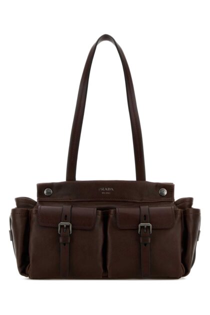 Chocolate Leather Medium Prada Route Shopping Bag Cacao Borse A Mano - Women