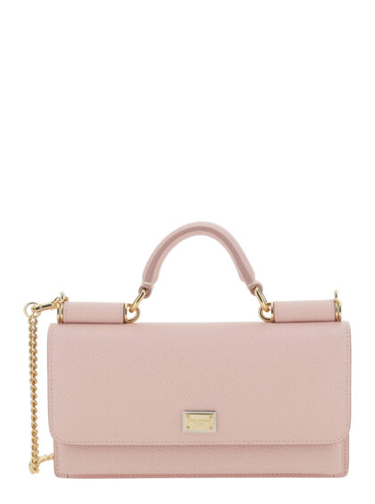 Dolce & Gabbana Pink Crossbody bag with Plaque Logo in Grained Leather Woman Calf - Women
