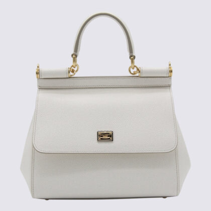 Dolce & Gabbana White Leather Sicily Top Handle Bag