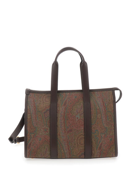 Etro Medium Handbag Arnica with Adjustable and Removable Shoulder Strap All-Over Paisley Motif in Brown Canvas for Women Cotton Polyester Hand Bags -