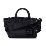 Ganni Black Nylon Ruffled Top Handle Bag Recycled Tote - Women