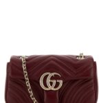 Gucci Burgundy Nappa Leather Small Gg Marmont Shoulder Bag Rossoancora Borse A Tracolla - Women