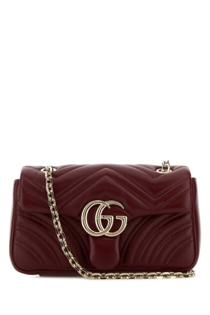 Gucci Burgundy Nappa Leather Small Gg Marmont Shoulder Bag Rossoancora Borse A Tracolla - Women